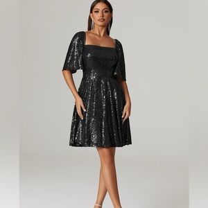 Black sequin event dress